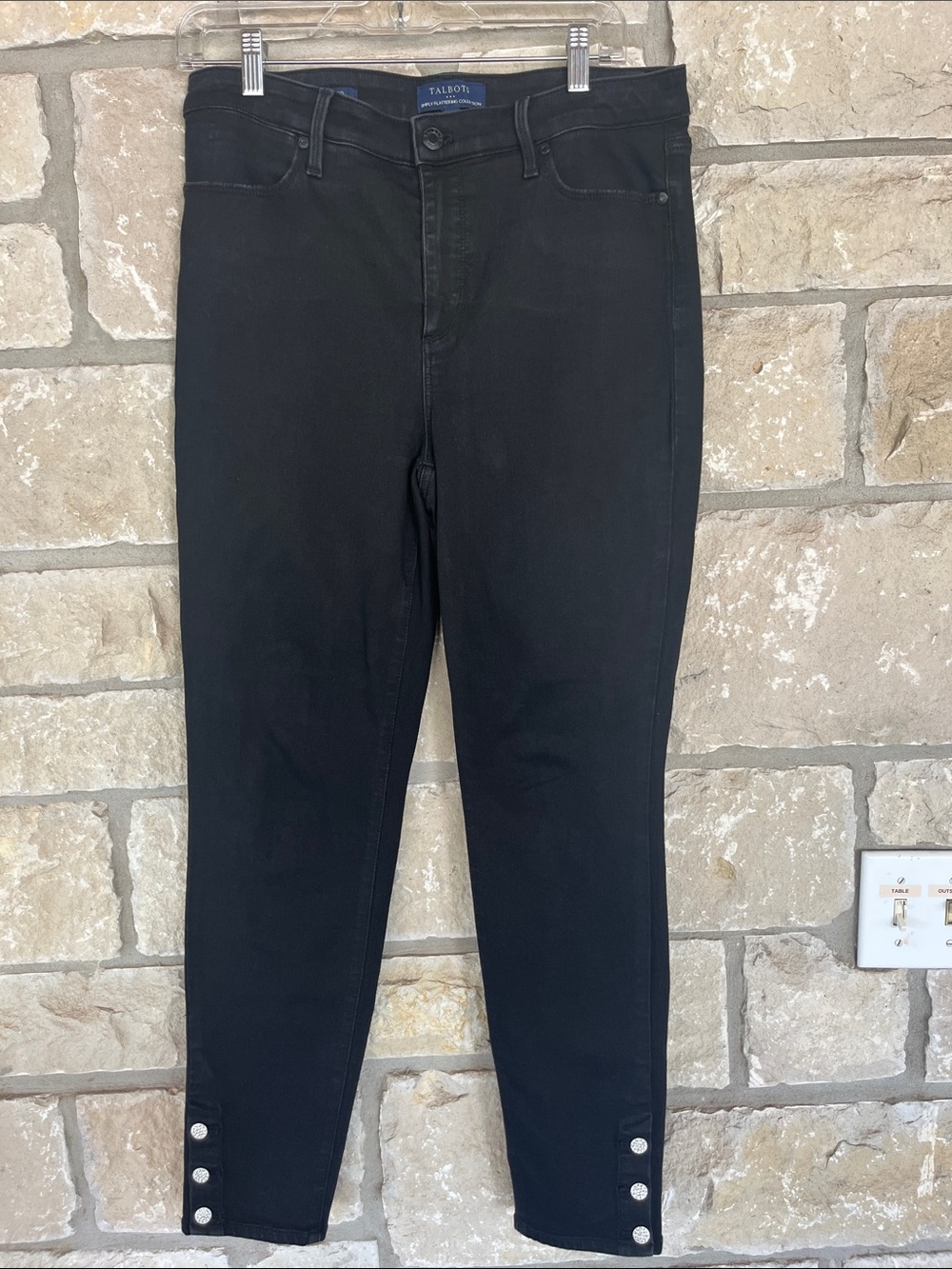 Talbots Black Simply Flattering Denim Jeggings with Rhinestone Button Accents